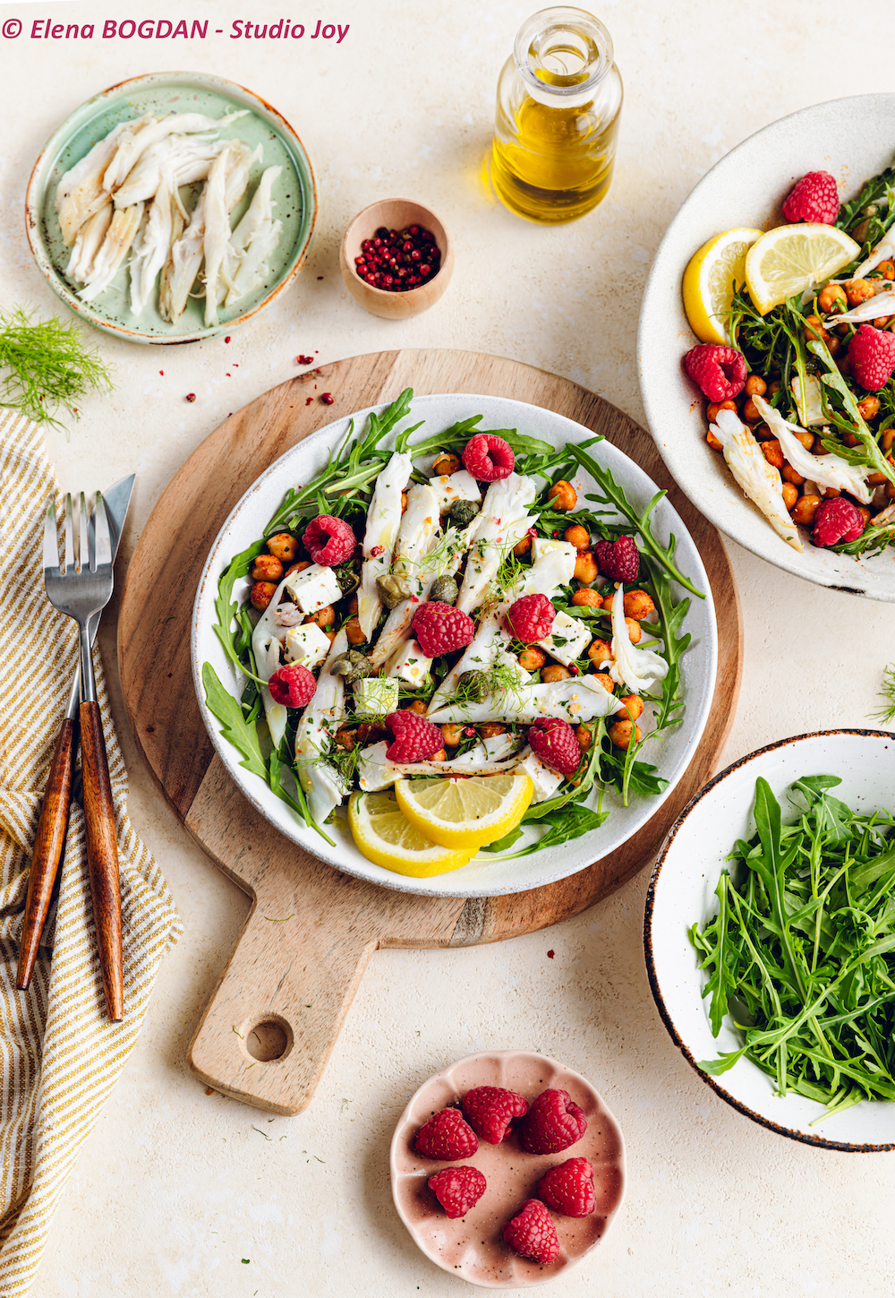 Salade tiède raie, pois chiche et framboises !